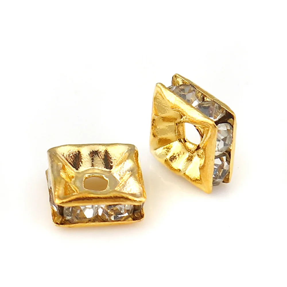 

Doreen Box Copper Spacer Beads Square Gold Silver Clear Rhinestone About 6mm( 2/8") x 6mm( 2/8"), Hole: Approx 1.7mm, 50 PCs