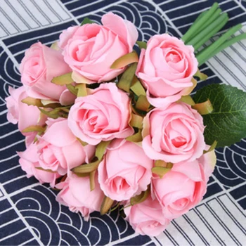 

12 Pcs/lot Artificial Flower Silk High Quality Rose Bouquet Wedding Decor Wreath