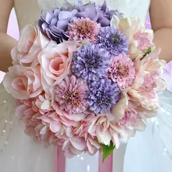 Красивый фиолетовый розовый цвет свадебный цветок Свадебный букет из искусственных цветов розы свадебные букеты
