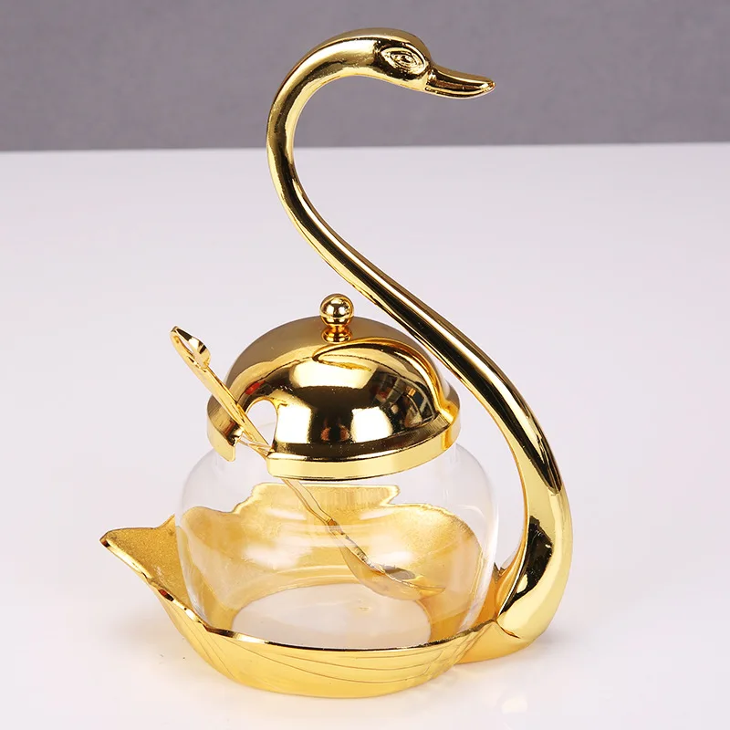 

Home day with fashion creative cute Korean swan sugar swan flavoring tank metal creative swan with spoon