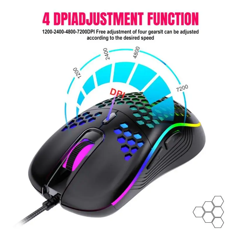 Honeycomb Shell Gaming Mouse, Lightweight Gaming Mouse Rgb