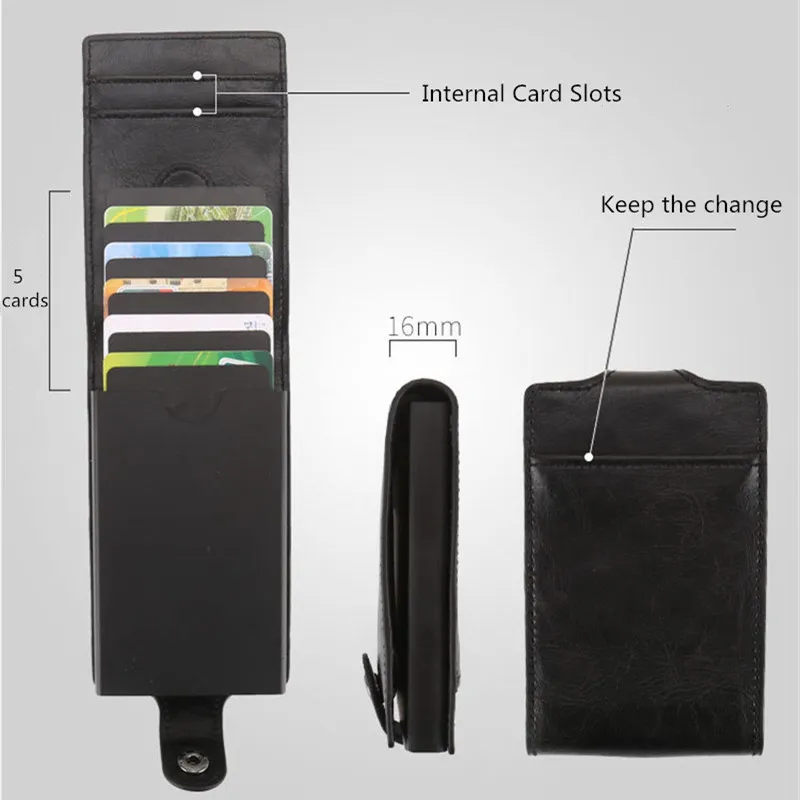 Стиль RFID визитница и минималистичный PU кошелек с металлической коробкой RF ID Блокировка карт держатель Мини Кошелек для мужчин и женщин