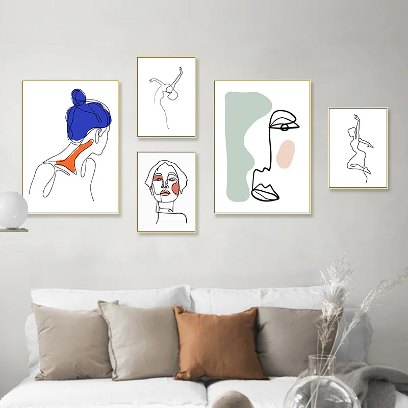 Simple Nordic abstract black and white line figures beauty living room murals poster canvas printing picture decorative painting | Дом и сад