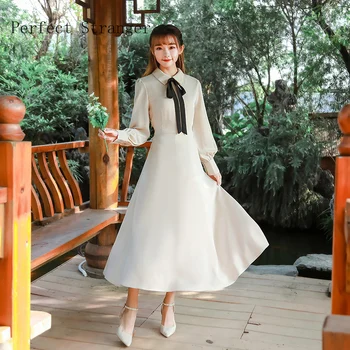 

2019 Autumn New Arrival High Quality Retro Hot Sale Peter Pan Collar Bowknot Woman Long Chiffon Dress