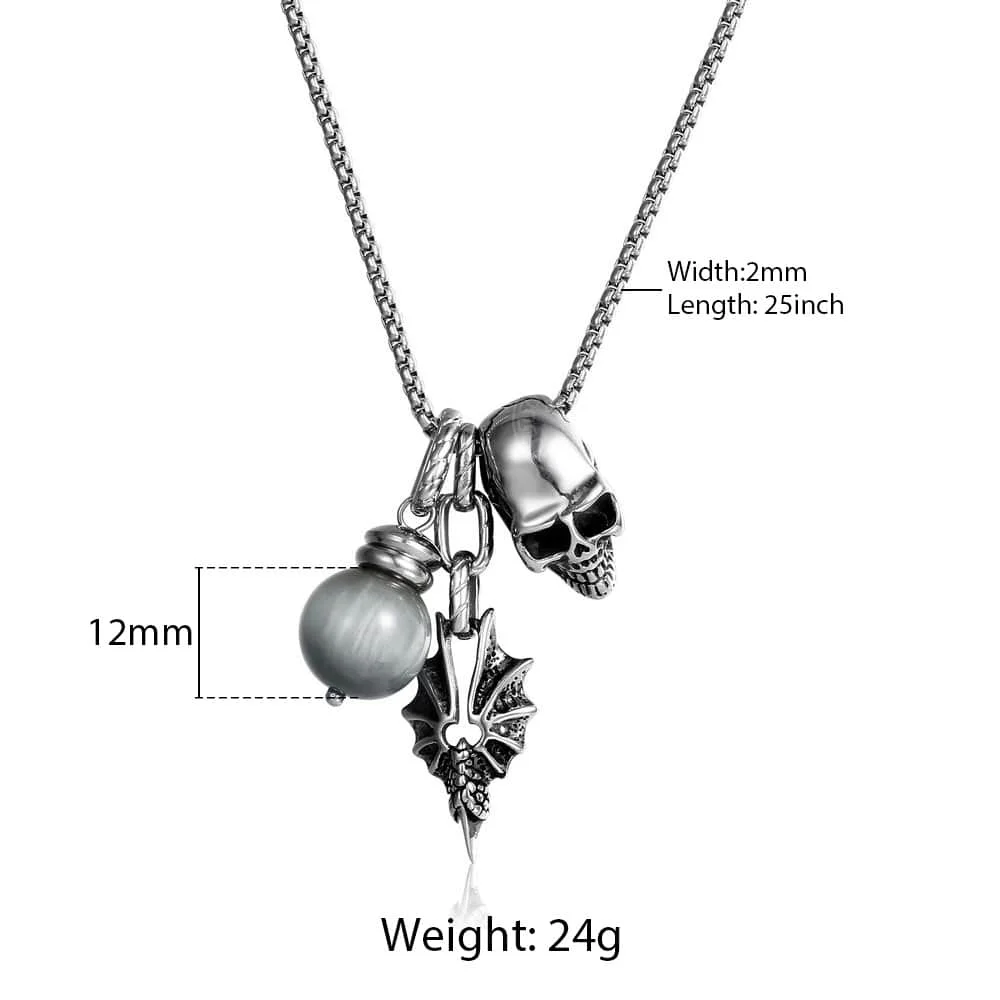 2 мм нержавеющая сталь коробка цепь кулон ожерелье для мужчин женщин Хэллоуин Череп Змея кулон Шарм Орел тигровый глаз шарик - Окраска металла: Stainless Steel 01
