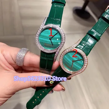 

Luxury Brand Genuine Leather Watch limelight malachite WristWatch pearl Quartz Clock sapphire Women Full Stone Dial Watches 33