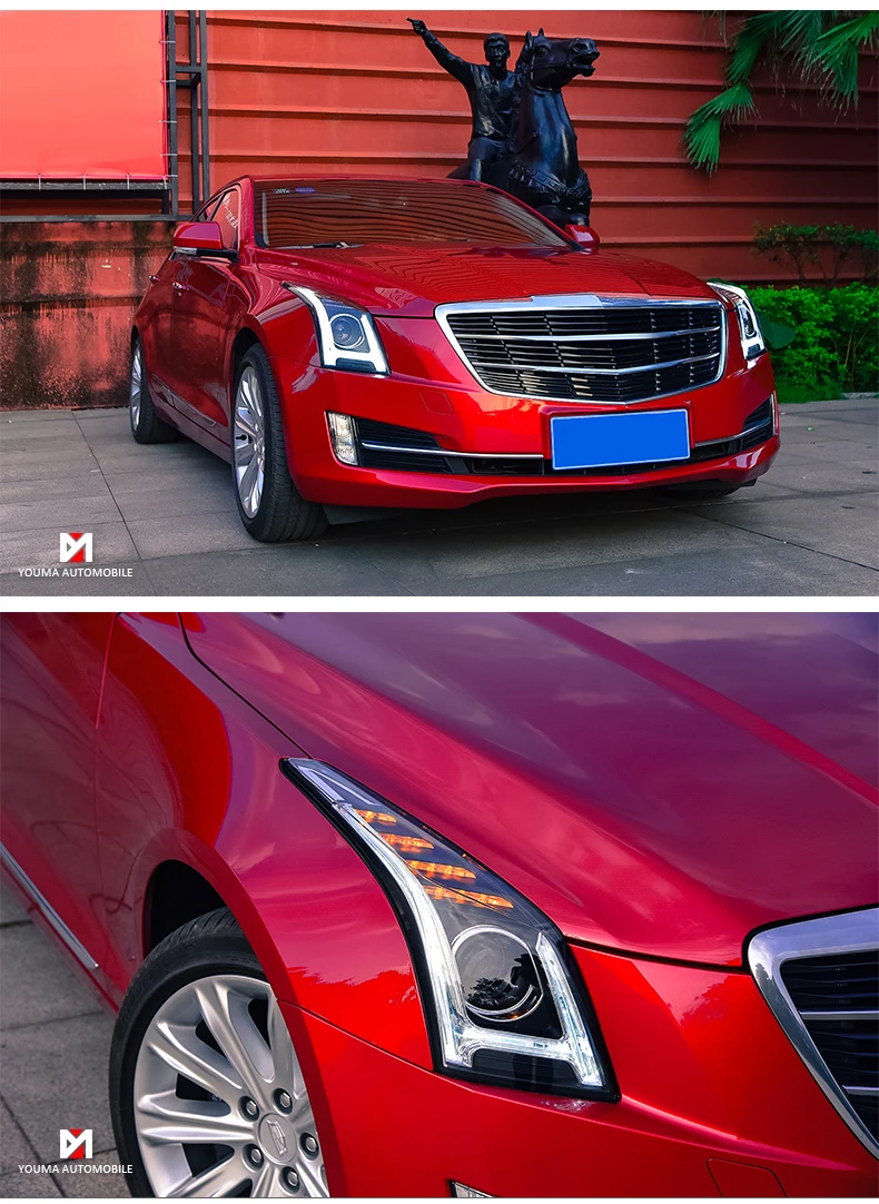 Car Styling for Cadillac ATS Headlights- ATS ALL LED Headlight DRL Bi-LED Lens High Low Beam Parking Fog Lamp