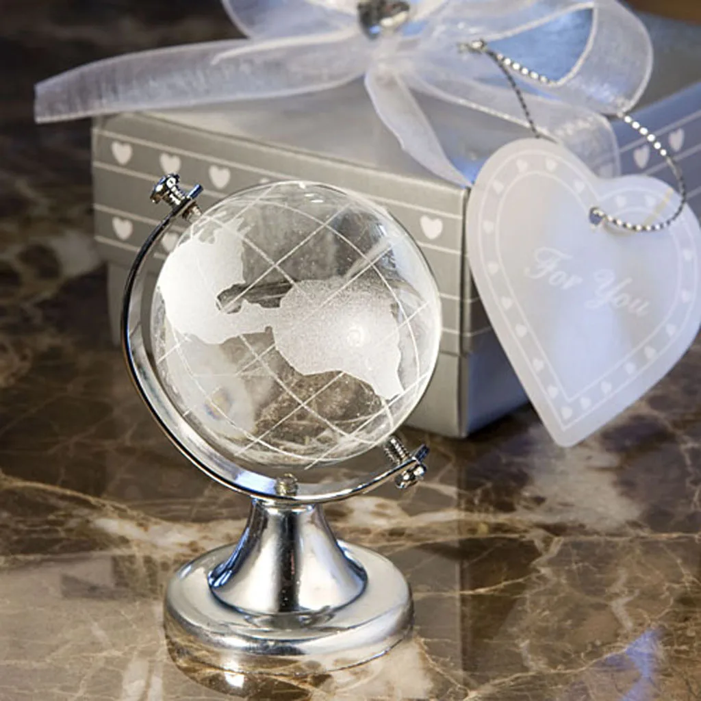 Silver Stand Crystal World Globe Wedding Paperweight Vastu Feng Shui Decor