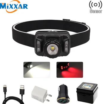 

ZK20 Dropshipping IR sensor headlamp LED 6 modes waterproof headlight USB Rechargeable build-in battery For Camping head lamp