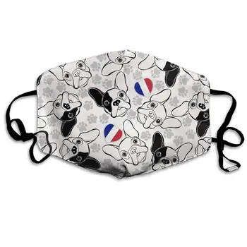 

French Bulldog Traces And Heart Flag Washable Reusable Mask, Cotton Anti Dust Half Face Mouth Mask For Kids Teens Men Women