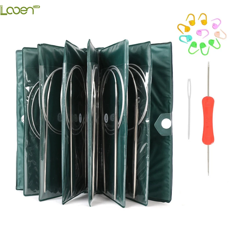 Looen 11pcs Stainless Steel Circular Knitting Needles Crochet Hook Weave Set DIY Yarn Weave Craft Tools With Bag 43cm 65cm 80cm (4)