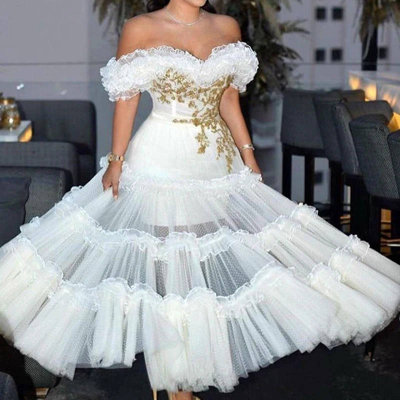 

Mermaid Wedding Dreesses Off Shoulder Lace Appliques Wedding Party Dress Mid-Calf vestidos de novia See Through Bridal Gowns