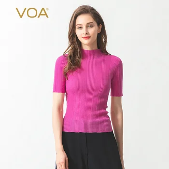 

VOA Soft 60 Worsted Pure Cashmere Half Turtleneck Short Sleeve Embossed Stripe Comfortable Wild Slim Pullover RB1115