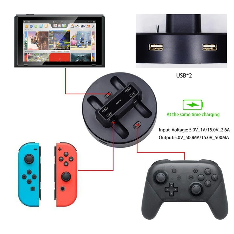 Многофункциональное зарядное устройство для nintendo Switch Joy-Con, 4 в 1, четыре зарядного устройства Pro, зарядное устройство