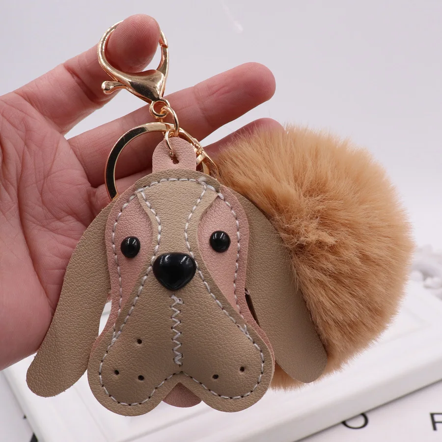 

Cute PU Leather Dog Plush Keychain Women Jewelry Simulation Fur Ball Pendant KeyringCute Dog Keychain Key Chains