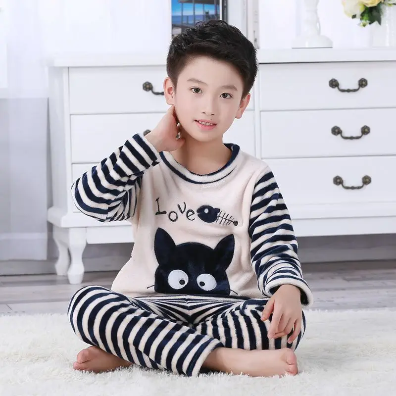 

956 # Cat Fish (Spike ARTISTRY) New Style Child Velvet Flannel Kids Boys' Pajama Home Wear 8-18 Yards