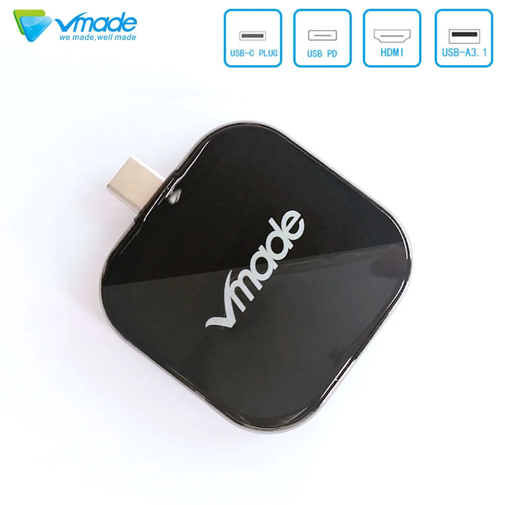 Vmade usb-хаб Mini Usb c HDMI type c USB 3,1 адаптер конвертер type c to HDMI/USB 3,0/type-C Алюминиевый адаптер для Apple Macbook - Цвет: Черный