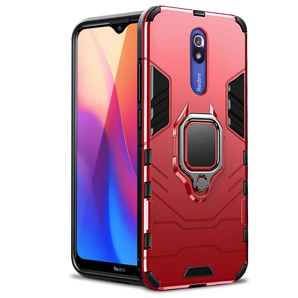 Shockproof Armor Rubber Silicon Case For Xiaomi Redmi 8A case Redmi 8A Bumper TPU Back Cover for Redmi 8 case for xiaomi redmi 8 - Цвет: Red-Finger Ring 1