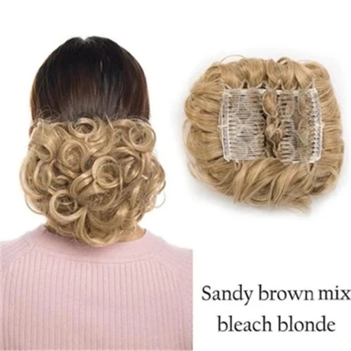 Грязный розовый пучок волос резинки парик легко носить вьющиеся волосы наращивание пучок JS11