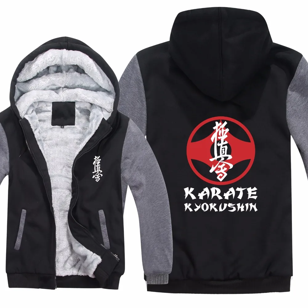 Толстый флис шерстяная подкладка Kyokushin каратэ толстовки с капюшоном пальто мужские повседневные Kyokushin толстовки с капюшоном для карате пуловер зимний