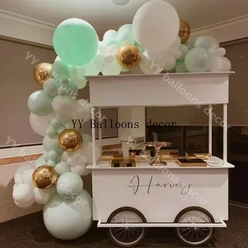 

4D Gold Macaron Mint White Pastel Balloon 1 Arch Birthday Party Baby Shower Wedding Background Wall Decor