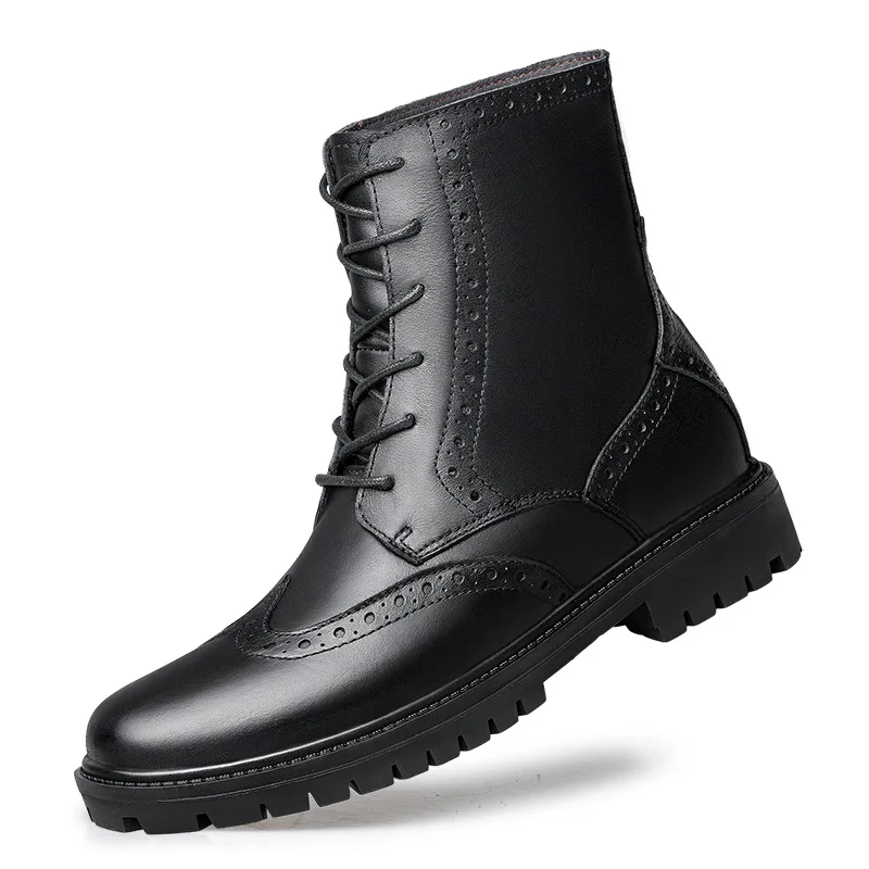 

Europe And America Version Comfortable MEN'S SHOES Lace-up round-Toe Thick Bottomed Bullock Genuine Leather Boots Men's Pure Lea