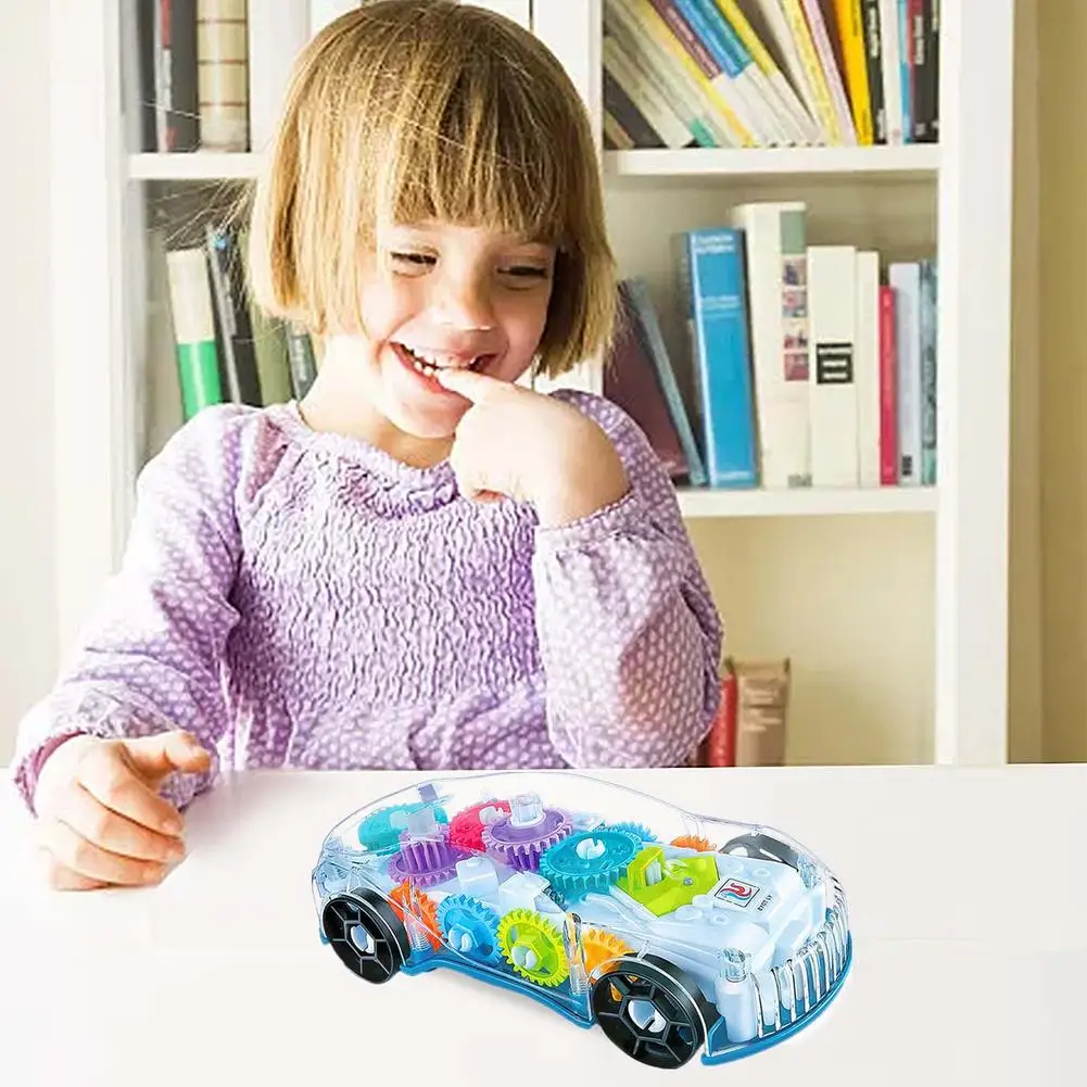 Techblaze conceito transparente de brinquedo de carro de corrida com luzes  LED piscando 360 graus de rotação, simulação de engrenagem carro mecânico  conceito 3d carros elétricos brinquedos para crianças crianças brinquedos  presente