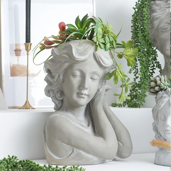 

Retro Goddess Head Statue Art Portrait Cement Flower Pot Decoration Home Room Garden Outdoor Landscape Sculpture Accessories