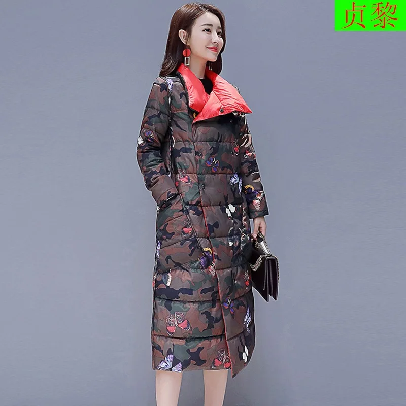 

Retro Chinese-style Printed Cotton-padded Clothes 2018 Winter New Style Korean-style WOMEN'S Wear off Season over-the-Knee Mid-l