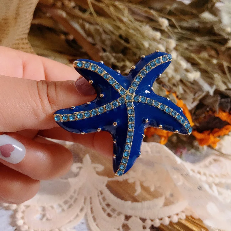 Vintage Starfish Brooch Pin With Purple Rhinestones & Pearl - Crystal Pendant Convertible