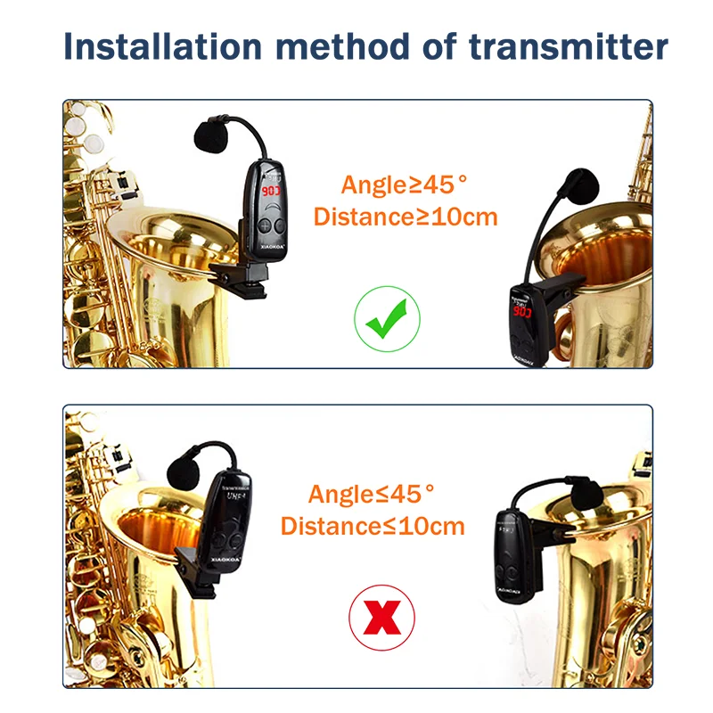 Microfone sem Fio Receptor sem Fio Fone de Saxofone com Alcance de m Ótimo para Trompetes Xiaokoa Transmissor Plug Play Uhf And - Image 2