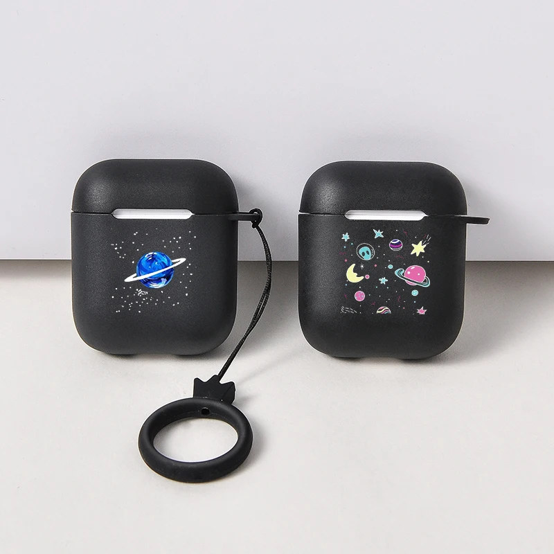 Чехол для наушников Airpods 2 милый мягкий чехол с крючком планетами космосом