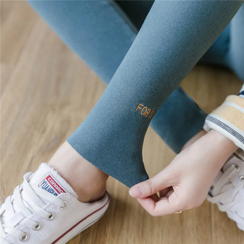 Autumn Thin Leggings For Women velvet Lining Large Size Fat Elastic Pants Letter Printing Leggings Hot