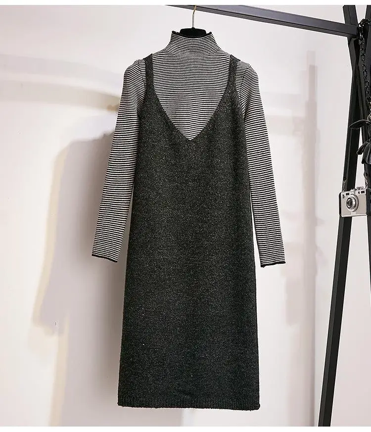 ICHOIX повседневное длинное платье-свитер комплект из 2 предметов теплая зимняя одежда из двух предметов прямое свободное платье большого размера корейский женский комплект из 2 предметов