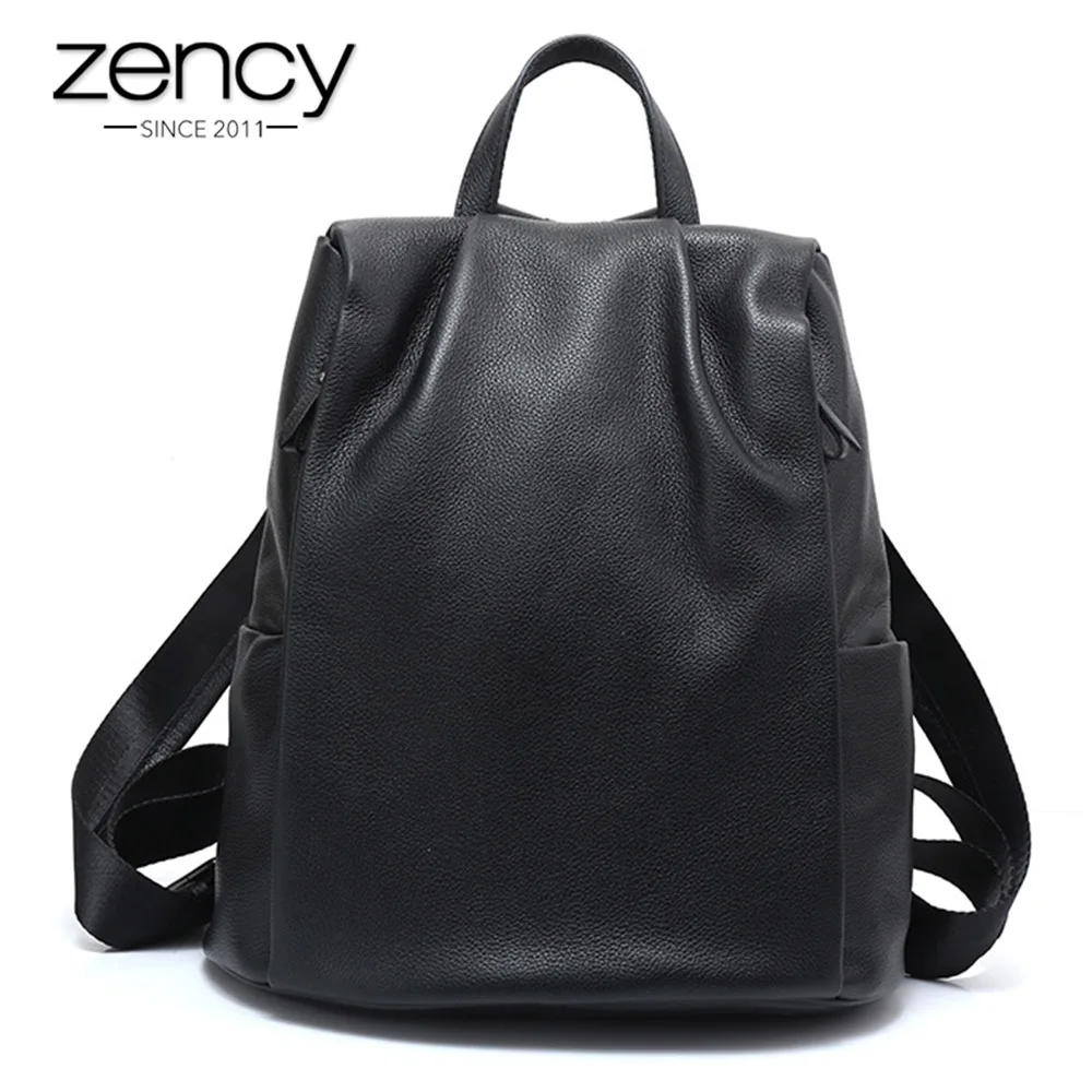 Скидка Женский рюкзак Zency с защитой от кражи, 100% натуральная кожа, черная Дорожная сумка, большой школьный ранец для девочек, Модный женский ранец д...