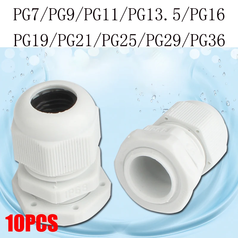 10 шт. IP68 PG7 для 3-6,5 мм PG9 PG11 PG13.5 PG16 PG19 провода кабель CE белый черный Водонепроницаемый Нейлон Пластик кабельный ввод Разъем