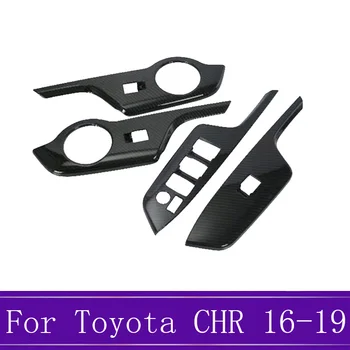 

ABS Carbon Fiber Window Button Cover Car Interior Window Lift Button Inner Door Armrest Trim For Toyota CHR C-HR 2016-2019