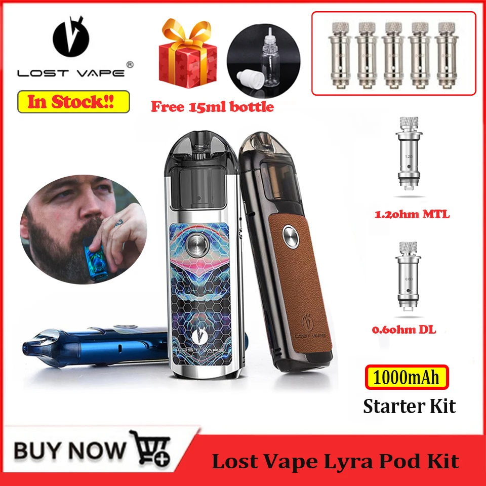 

Vape Pen Original Lost Vape Lyra Pod Starter Kit 1000mAh battery With 2ml Pod Cartridge 0.6ohm 1.2ohm Coils Electronic Cigarette