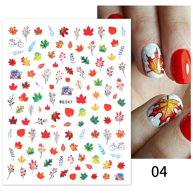 1PC Lines Maple Leaves Nail Foil Stickers Autumn Gold Flower Leaves Transfer Decals Slider Nails Art Decoration DIY Manicures WG347 04