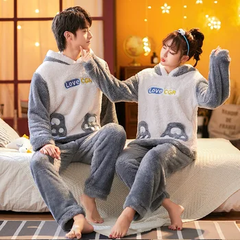 

Couple Pajama Sets Thick Warm Winter Flannel Sleepwear Pajamas Men And Women Autumn Comfort Long Sleeves Pajamas Suit Homewear