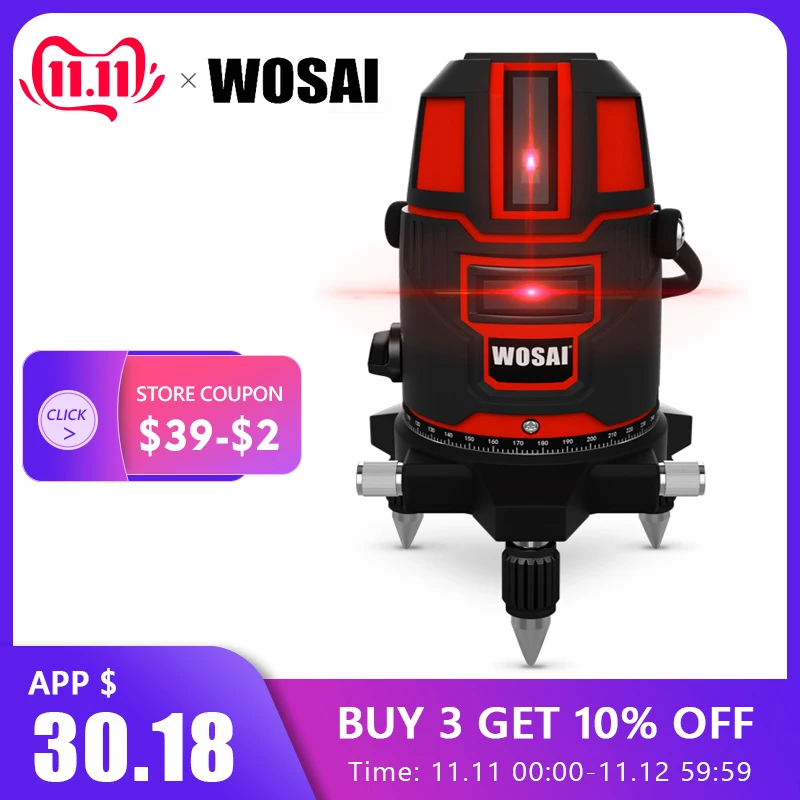 Kaufen WOSAI Super Rot Laser 360 Grad Rotary Level 5 Linien 6 Punkte Outdoor 635nm Corss Linie Lazer Ebene Punkte Ebene tilt Funktion