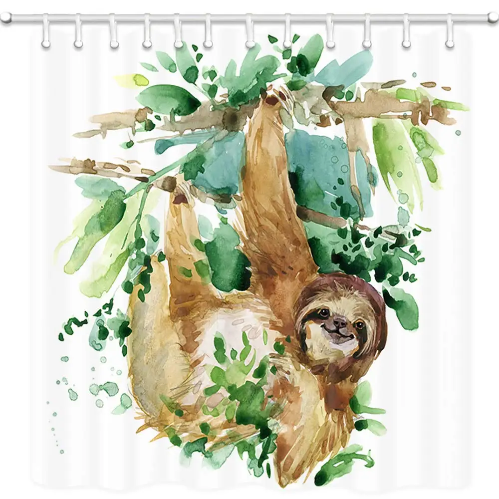 

Cute Animal Sloth on Tree Branch Polyester Fabric Bath Curtains