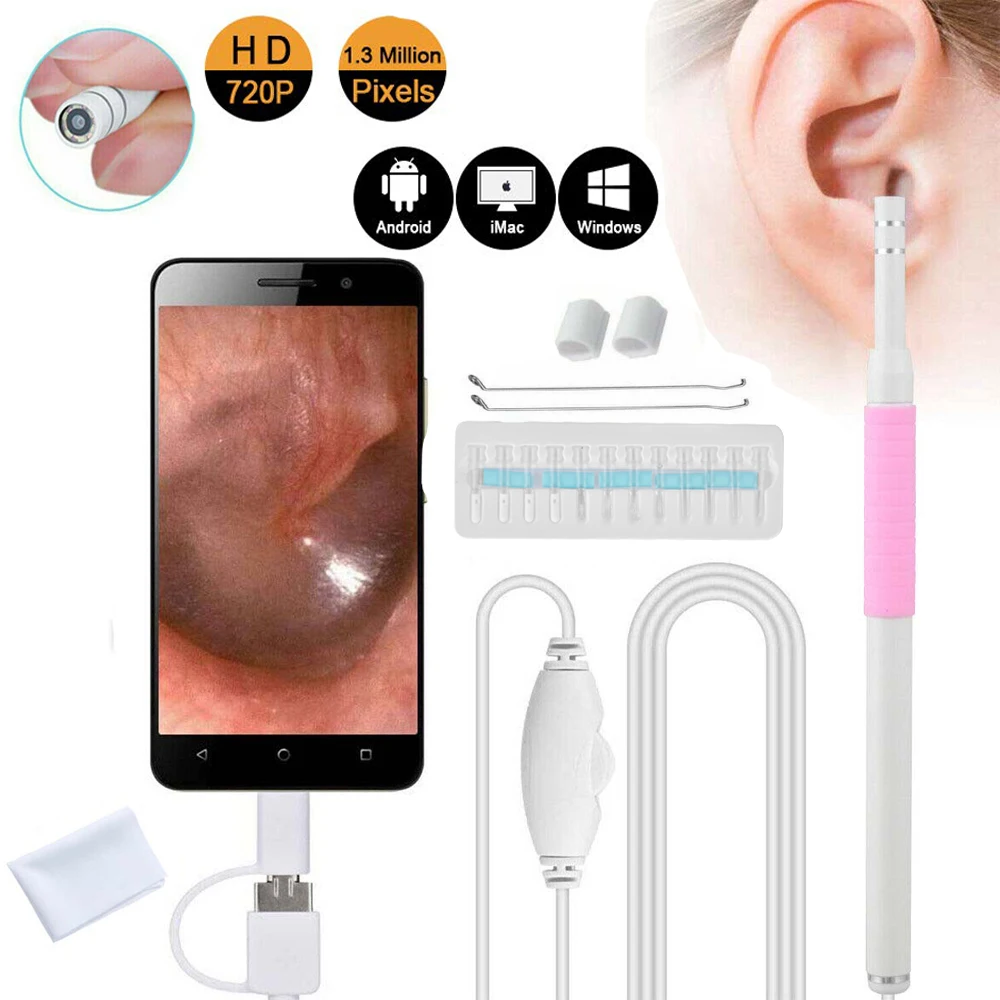 5.5mm 미니 귀 왁스 청소 내시경 3 1 스마트 비주얼 디지털 Otoscope 선택 카메라 720P HD Otoscopic