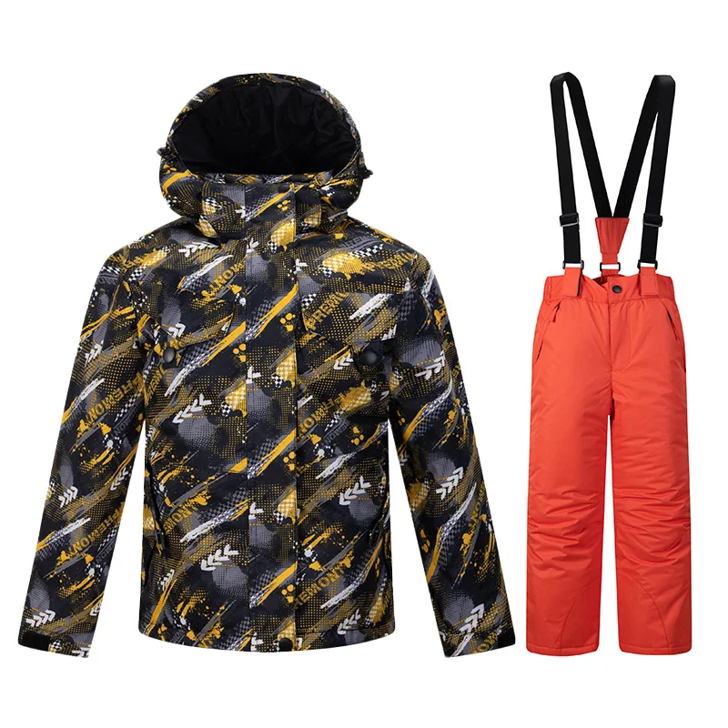 Новые лыжные костюмы для мальчиков и девочек, уличная спортивная одежда, теплые водонепроницаемые ветрозащитные куртки и штаны, детский лыжный комплект