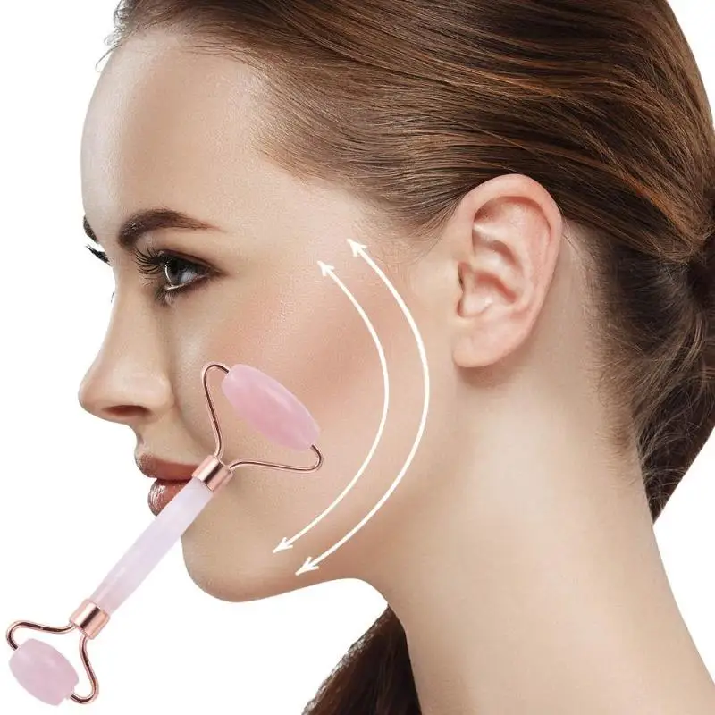 1 шт. розовый кварц ролик для массажа лица двойная головка для похудения Массажер для лица инструмент для лифтинга лица против морщин массажный ролик
