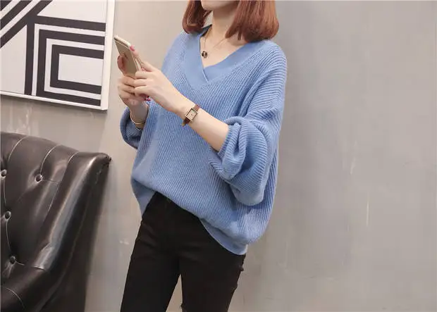 Пуловер, Blusas De Inverno Feminina, хлопок, половина 9307-8822, настоящая фотография, новинка, однотонный, v-образный вырез, летучая мышь, трикотаж, 52-1f, 5 рядов, 4 полки