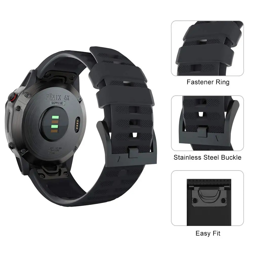 26 мм быстросъемный силиконовый ремешок для наручных часов для Garmin Fenix 6X/5X/Fenix 3/3HR ремешок для наручных часов - Цвет ремешка: Black