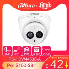 Dahua IPC HDW4433C A 4MP HD POE Network Starnight IR Mini Dome IP Camera Built in