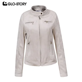 

GLO-STORY Women 2019 New Fall Faux Leather Motor Biker Jackets Female Multi-Colors Vintage Slim Fit Coats Tops WPY-9585