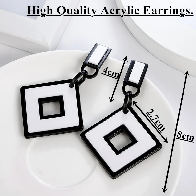 FishSheep Fashion White/Black Acrylic Heart Round Pendant Long Earrings Geometric Drop Dangle Earring Women Statement Jewelry - Image 3